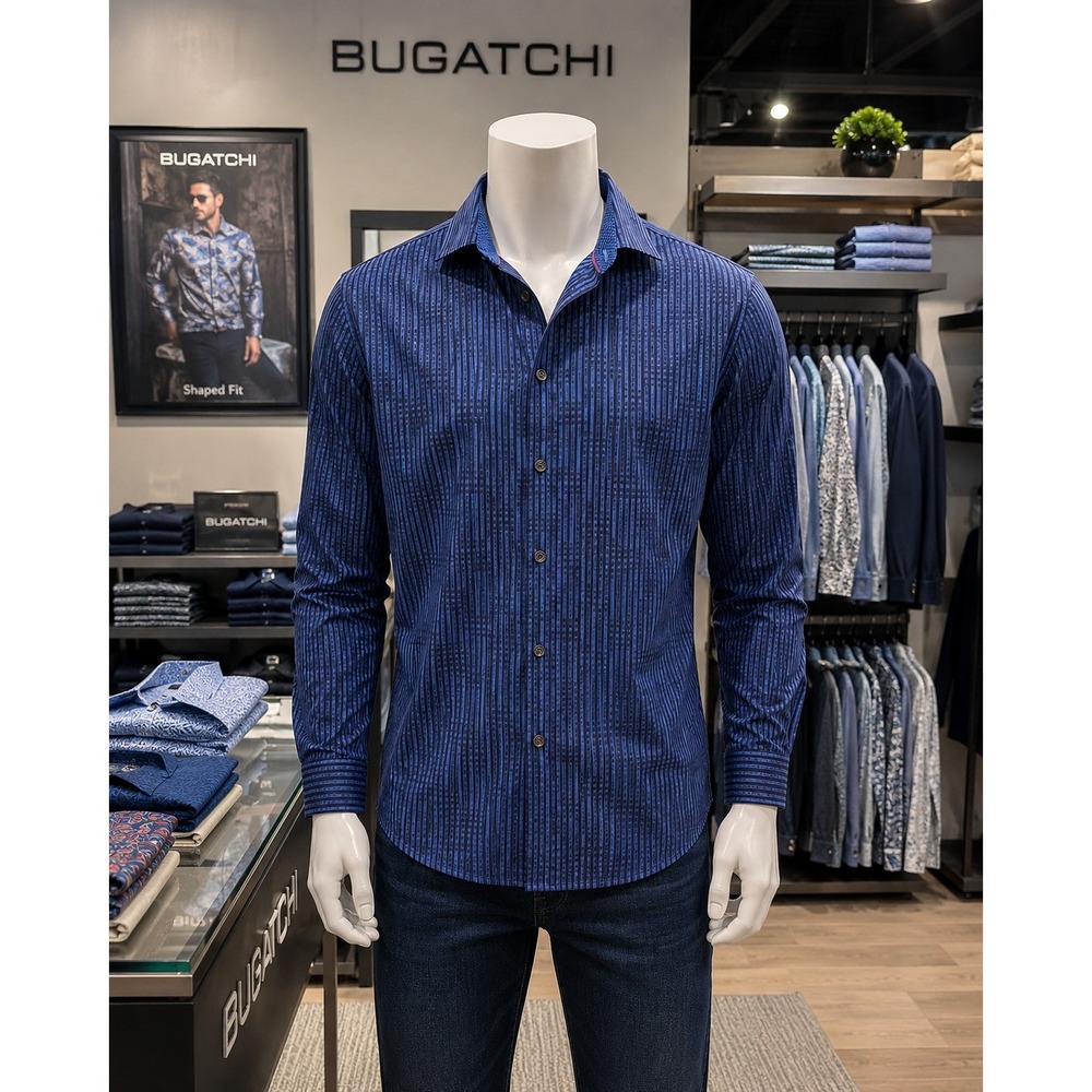 Bugatchi Shaped Fit Designer Button-Up | Luxe Euro Style Large